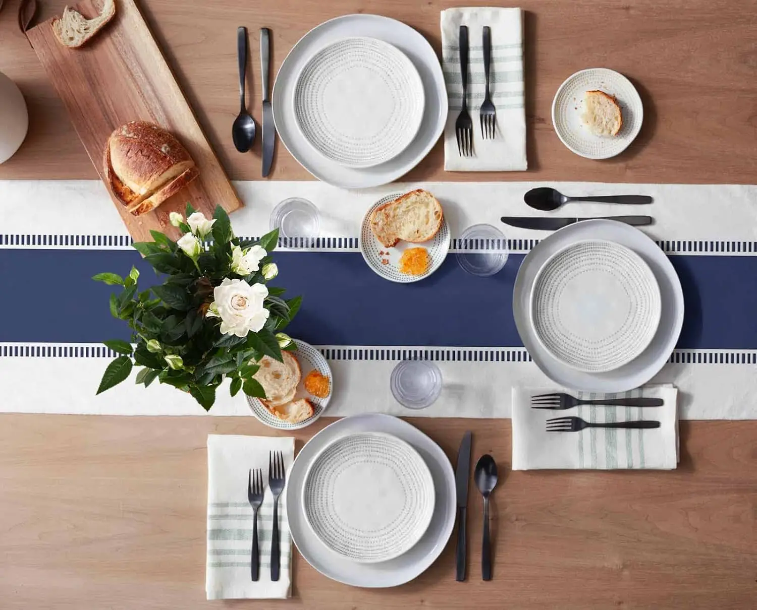 Navy Blue Stripes Linen Table  - Christmas Table Runner ulasan dan harga