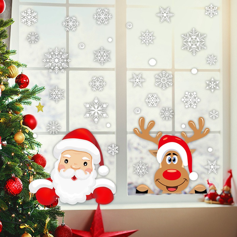 Cartoon Christmas Santa Claus  - Snowflake Window Decal ulasan dan harga